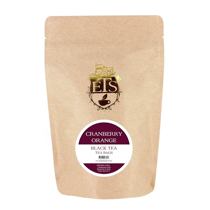 English Tea Store - Cranberry Orange Flavored Black Tea | Tart Cranberry & Sweet Citrus Blend | Natural Fruit Infused | Small Batch Crafted | 25 Teabags Pouch | No Strings or Tags