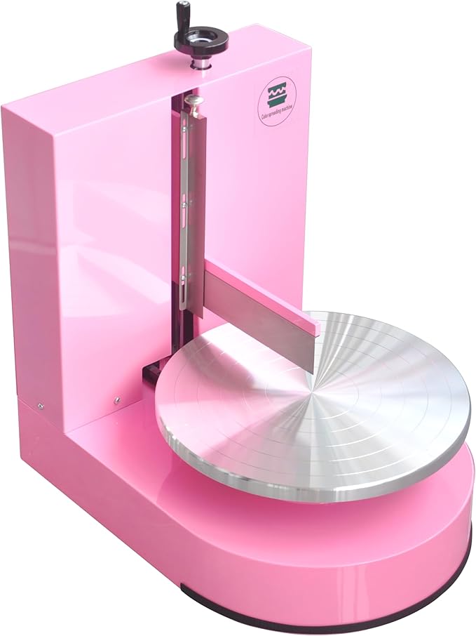 Semi Automatic Birthday Cake Smoothing Coating Machine, AC110V 4-14in Cake Cream Spreading Machine, Cakes Decorating Cream Coating Machine Turntable with Graduated Scraper, Baking Supplies (Pink)