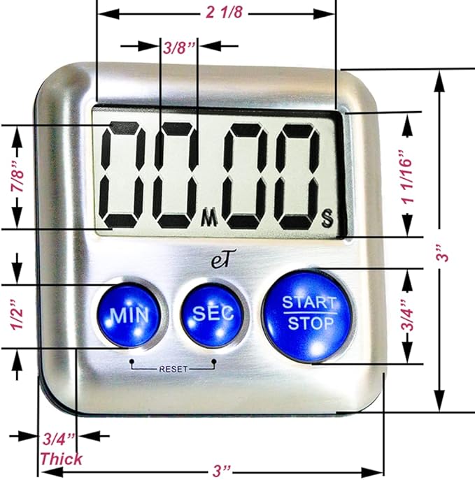 Elegant Digital Kitchen Timer Stainless Steel - Strong Magnetic Back - Kickstand - Loud Alarm - Large Display - Auto Memory - Auto Shut-Off - Model eT-24 (Plumberry 6-Pack) by eTradewinds