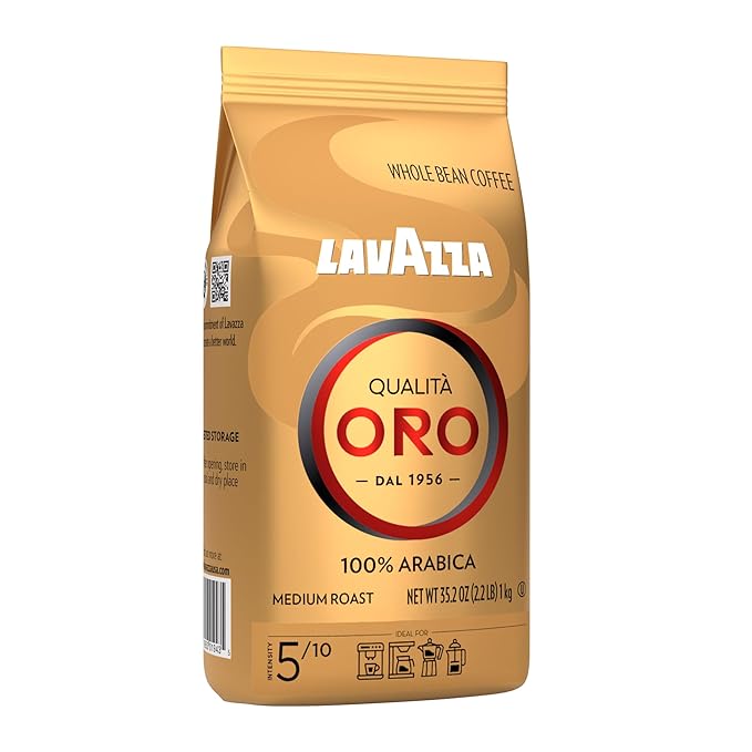 Lavazza Qualità Oro Whole Bean Coffee, Medium Roast, 100% Arabica, 2.2 lb Bag (Pack of 6)