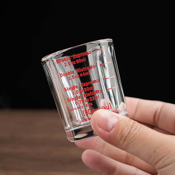 BCnmviku 2 PACK Red line Square Cup Espresso Shot Glasses Measuring Cup Liquid Heavy Glass for Baristas 2oz for Single Shot of Ristrettos