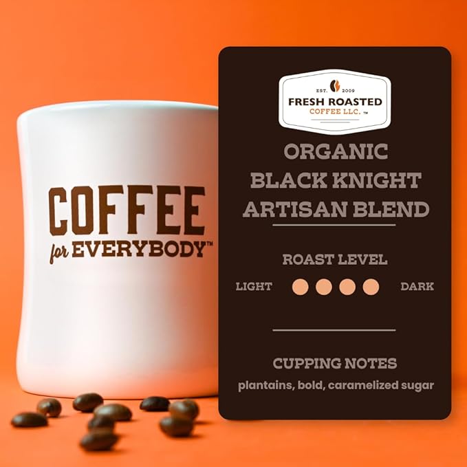 Fresh Roasted Coffee, Organic Black Knight | USDA Organic, Kosher | Dark Roast 12 oz Ground