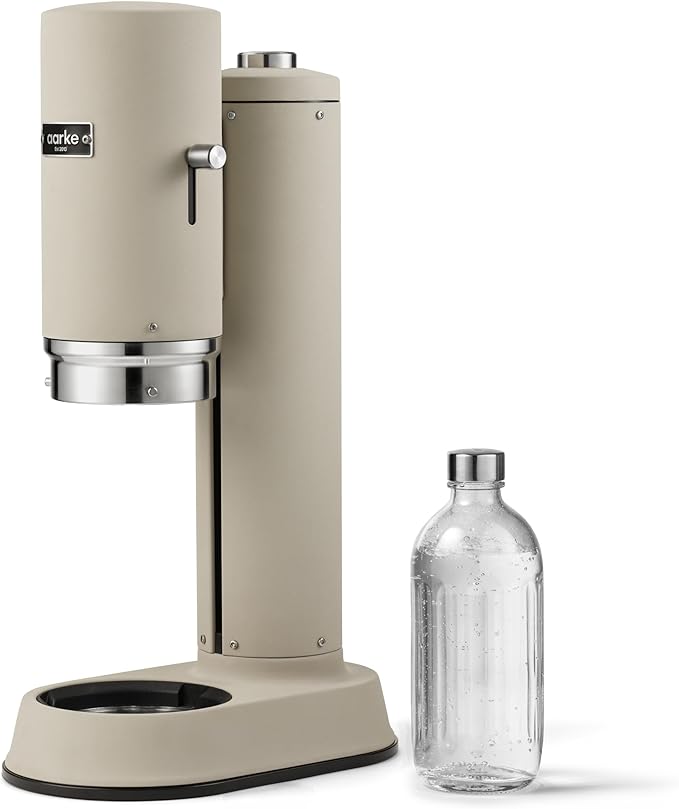 Aarke Carbonator Pro, Sparkling & Carbonation Water Machine, Stainless Steel with Glass Reusable Bottle Volume 800 mL/27 fl oz (Sand)