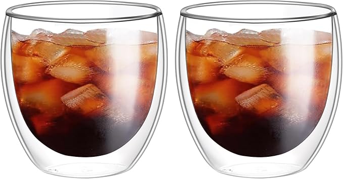 5.5oz Glass Coffee Mugs Set of 2, Double Walled Espresso Cups for Latte Cappuccino Cocoa Milk Cafe Juice, Clear Glass Tea Cup Set Glassware Gift for Christmas Birthday