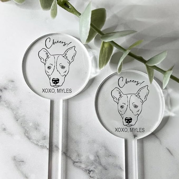 Coolslove Personalized Wedding Dog Stir Sticks, Custom Illustrated Pet Acrylic Cocktail Stirrers, Acrylic Cocktail Stirrers, Wedding Drink Sticks, Wedding Favors Decors Essentials Style 2