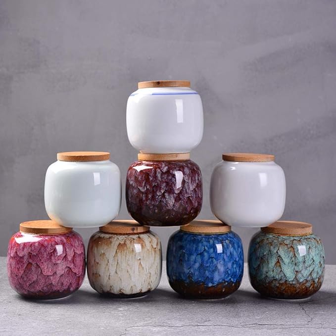 Ceramic Storage Jars, Exquisite Glaze Food Canisters for Kitchen Spice Storage,Tea Caddy Storage,Coffee Jar,Condiment Jar with Seald Lid (Dark blue)
