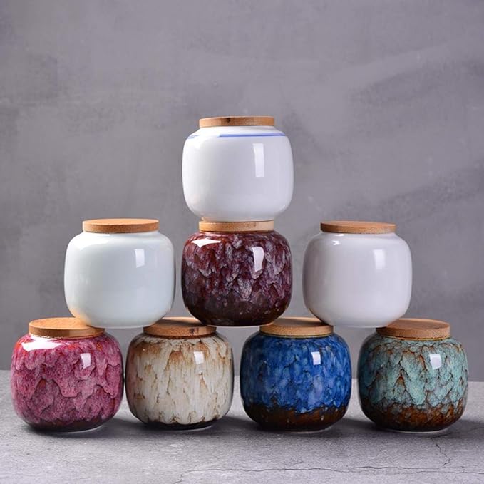 Ceramic Storage Jars, Exquisite Glaze Food Canisters for Kitchen Spice Storage,Tea Caddy Storage,Coffee Jar,Condiment Jar with Seald Lid (Khaki)