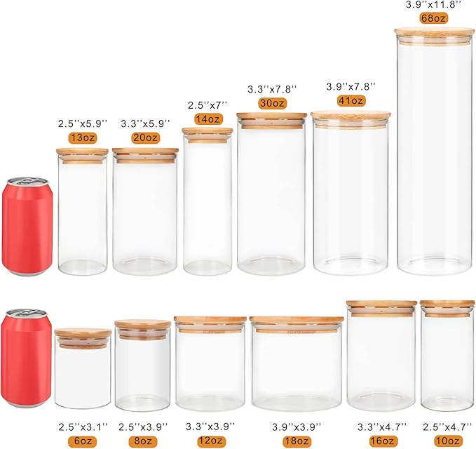 Glass Food Storage Containers Jars with Airtight Bamboo Lid 30 oz 8 pcs, 890 ml Pantry Organization Jar, Glass Terrarium with Lid, Spice, Flour and Sugar Container, Canister Set for Kitchen Counter