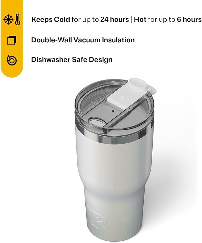 RTIC 30oz Essential Tumbler with Lid, Ceramic Lined, Insulated, Stainless Steel, Metal, Double Wall Vacuum-Insulation, Travel Cup for Iced Coffee, Tea, Hot and Cold Drink, Cool Grey Glitter