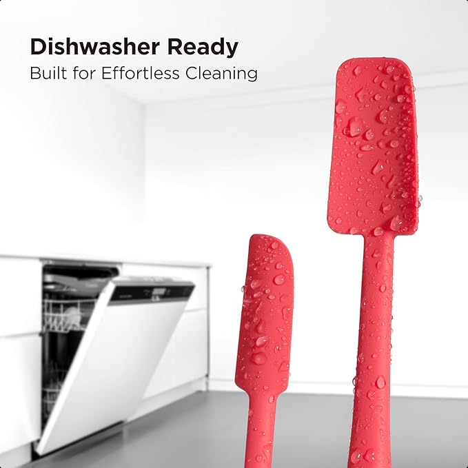 Kitchen Mama WaltzGrip Platinum Silicone Jar and Can Spatula Set: Heat-Resistant, Dishwasher Safe, Ergonomic Grip, Perfect for Mixing and Scraping, Nonstick Cookware (Red)