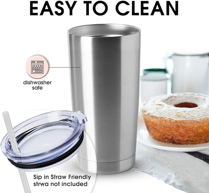 HASLE OUTFITTERS 20oz Tumblers Stainless Steel Mugs with Lid Double Wall Vacuum Insulated Coffee Cups for Cold & Hot Drinks (20oz-Stainless Steel, 12 Pack)