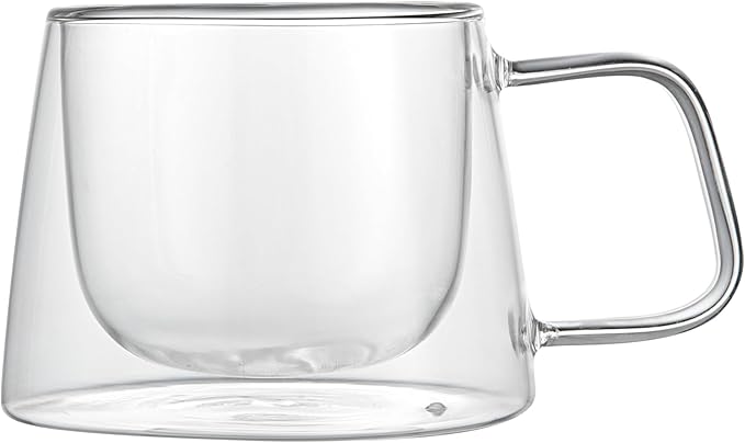 Restaurantware-Forma Professional 6.8 Ounce Double Wall Coffee Mugs, 2 Insulated Coffee Mugs With Handle - Dishwashable, Reusable, Clear Glass Beverage Cups, Freezable, For Hot Or Cold Beverages