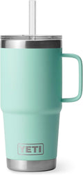 YETI Rambler 25 oz Tumbler with Handle and Straw Lid, Travel Mug Water Tumbler, Vacuum Insulated Cup with Handle, Stainless Steel, Seafoam