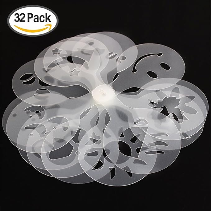 32 Pcs Coffee Decorating Stencils, SENHAI 2 Pack 32 Pcs Foam Latte Art Stencils Barista Template for Decorating Oatmeal Cupcake Cake Cappuccino Hot Chocolate for Adult Kids Children