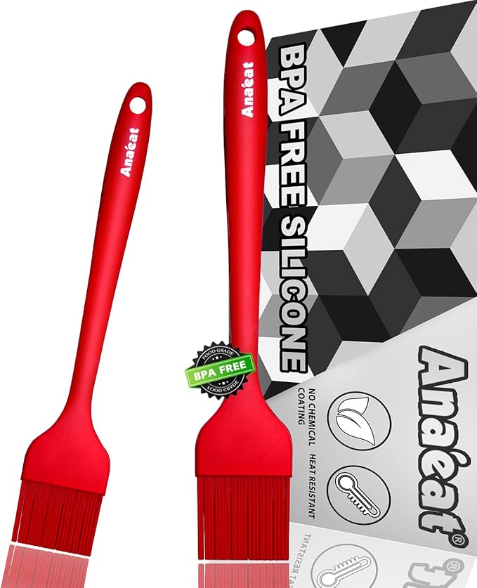 Anaeat High Heat Resistant Silicone Basting Pastry Brush Set of 2- Hygienic One-Pieces Design Spread Oil Butter for BBQ Grill Barbecue Baking Kitchen Cooking - BPA Free & Dishwasher Safe (10"+8.2")