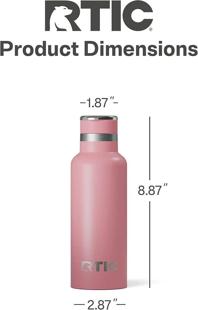 RTIC 16oz Journey Bottle Metal Stainless Steel Vacuum Insulated, BPA Free, Reusable, for Water, Hot and Cold Drinks, Travel, Sports, Camping, Dusty Rose