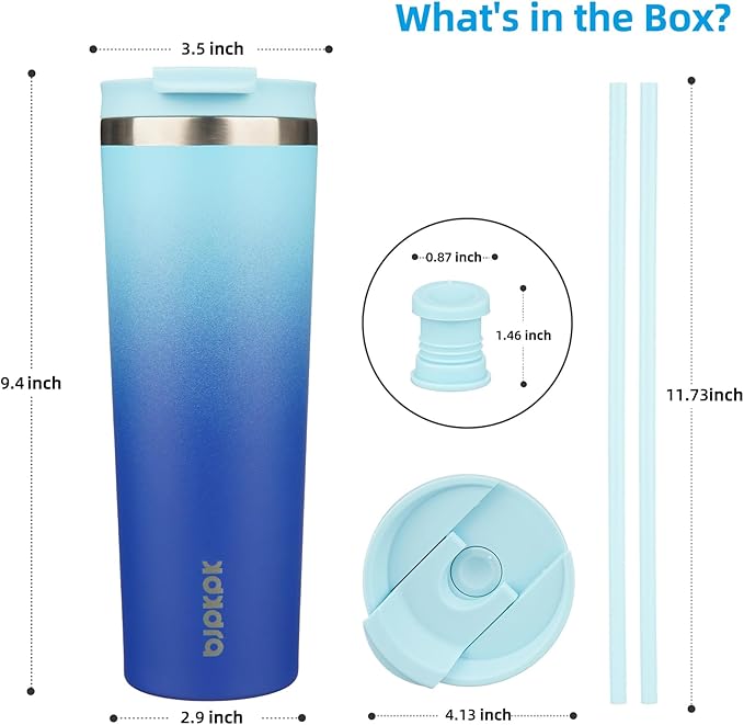 BJPKPK 30oz Insulated Tumbler With lid And Straw Stainless Steel Tumblers Travel Coffee Mug Reusable Thermal Cup,Sky