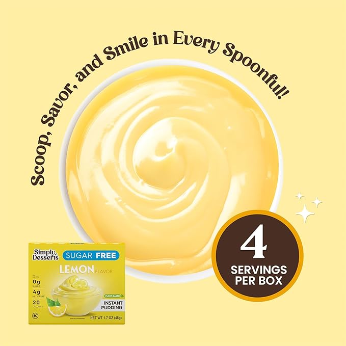 Simply Desserts Banana, Butterscotch & Lemon Instant Pudding, Sugar-Free, Variety 6-Pack – Healthy Dessert, Keto Snacks, Vegan & Diabetic-Friendly, Kosher, 1.7 Oz Ea