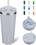 BJPKPK 22oz Stainless Steel Insulated Tumbler With lid And Straw Travel Coffee Thermal Tumblers Cup For Women And Men,Modern Blue