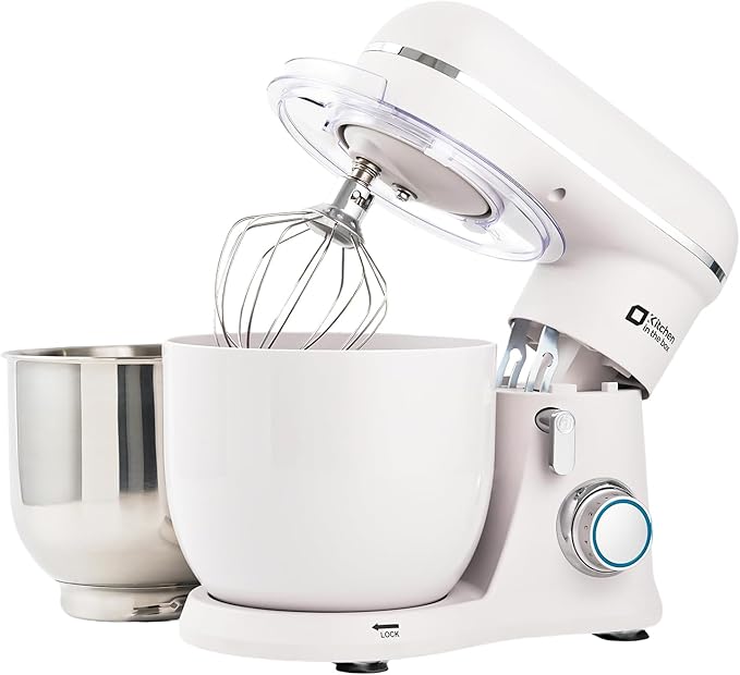 Kitchen in the Box Stand Mixer, 3.5QT Two Bowls Small Kitchen Electric Mixer, 10-Speed Portable Lightweight with Matte Finish, Egg Whisk, Dough Hook, Beater (Frost White, 3.5QT)