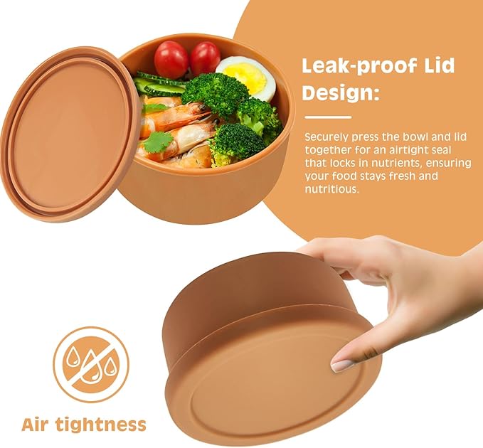 XU&PEIQI 24oz Silicone Lunch Box, Round Small Salad Bowl with Lid, Airtight Food Container for Meal Prep, Leftovers, Soup & Stew Storage. Microwave, Fridge, Dishwasher Safe. BPA-Free.(Ocean blue)