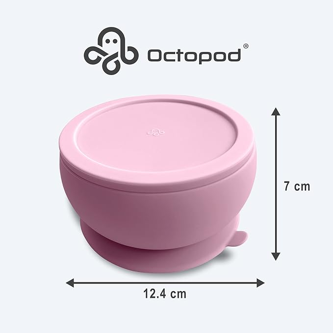 Octopod Silicone Baby Suction Bowl W/Lid - Toddler & Baby Bowls, Baby Food Containers, Spill Proof Bowls For Toddlers, Suction Baby Bowls W/Lids, Food Grade Silicone Bowls For Babies (Lavander Pink)