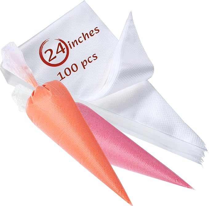 Piping Bags 24 Inch, Large Piping Bags Disposable 100PCS, Pastry Icing Bags Thickened Non-Slip and Anti-Burst, Tipless Piping Bags for Royal Icing