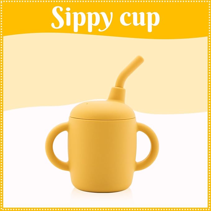 Silicone Baby Feeding Set, 6 Pcs, Baby Led Weaning Supplies, BPA Free, Yellow