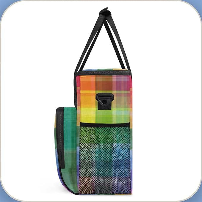 stripes colorful grid Coffee Maker Carring Bag Travel Carrying Storage Tote Bag Compatible with Keurig K-Mini or K-Mini Plus Portable Single Serve Coffee Brewer Case with Pockets for K-cup Pods