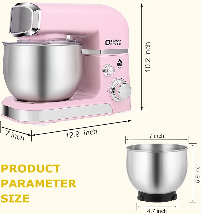 Kitchen in the box Stand Mixer,3.2Qt Small Electric Food Mixer,6 Speeds Portable Lightweight Kitchen Mixer for Daily Use with Egg Whisk,Dough Hook,Flat Beater (Pink)