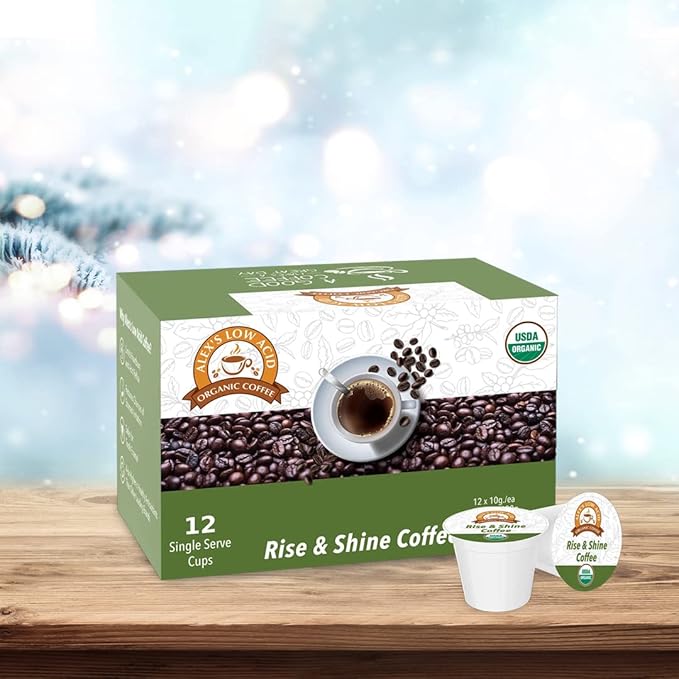 Alex’s Low Acid Organic Coffee | Created to Limit Heartburn, Acid Reflux & Stomach Irritation | Rise & Shine | Pack of 12 K-Cups