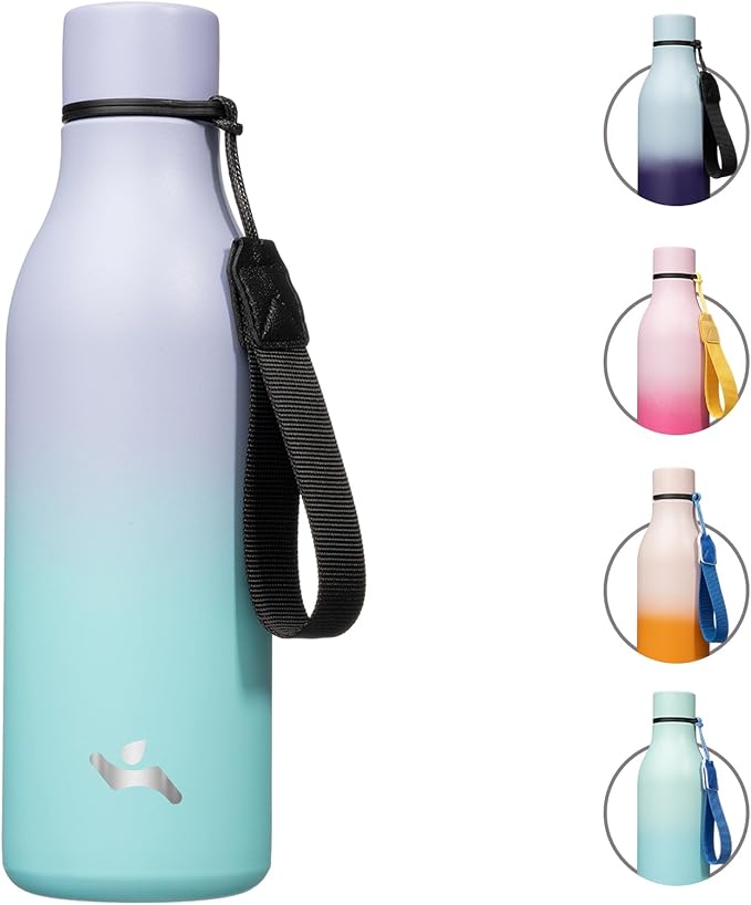 Insulated Water Bottle with Strap,18 oz Double Wall Stainless Steel Vacuum Bottles Metal Water Flask,Lavender Green