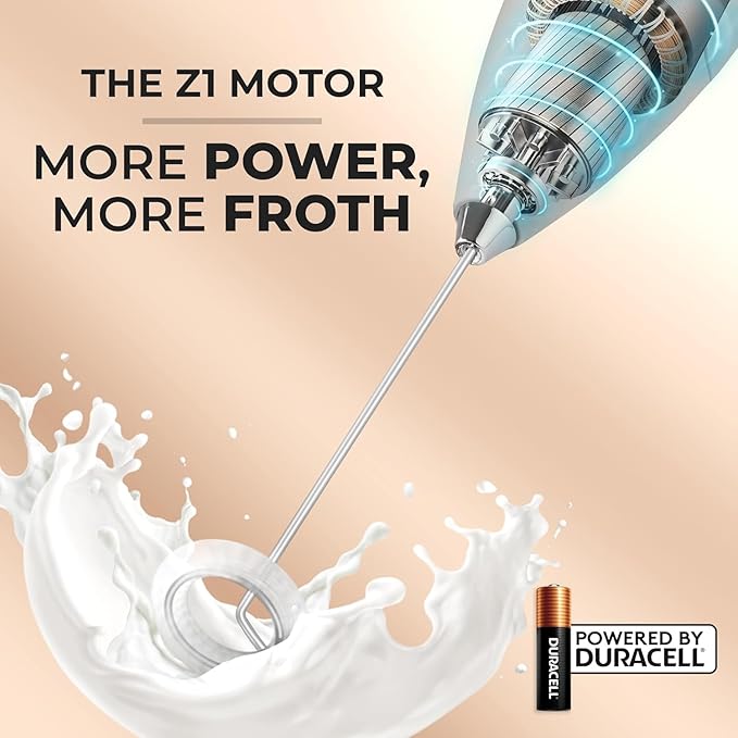 Zulay Powerful Milk Frother (4 Duracell Batteries Included) - Handheld Milk Frother Wand Drink Mixer for Coffee - Powerful Milk Foamer for Cappuccino, Frappe, Matcha & Coffee Creamer - Fresh Mint