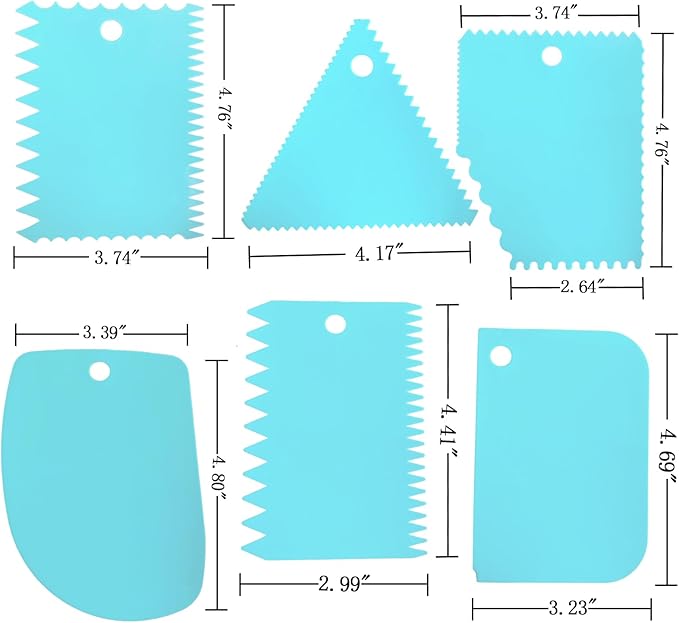 6pcs Cake Scraper Decorating Comb and Icing Smoother Reusable Bread Cream Pizza Cutter-Blue