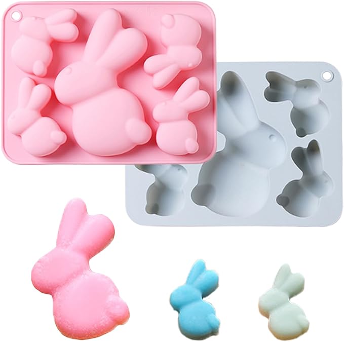 2 Pack Bunny Silicone Molds, 5-Cavity Easter Bunny Chocolate Tray Molds, Bunny Baking Molds for Jellies, Candies, Ice Cubes, Wax Melts, Soaps, Cake Decoration