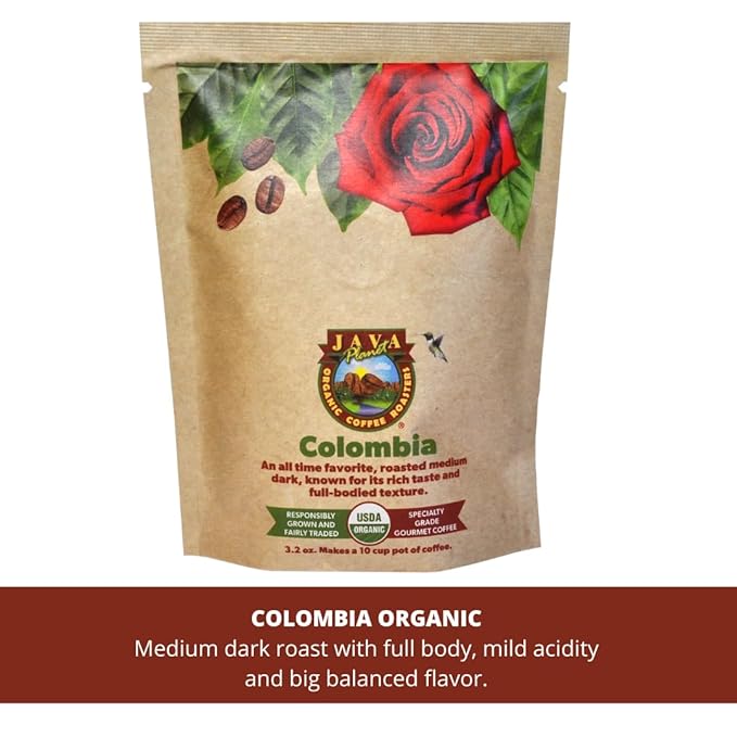 Sampler Variety Pack, Low Acid Organic Coffee Beans: Whole Bean, Mold-Free & Stomach Friendly, by Java Planet - Arabica Gourmet Coffee, 1.32 LBs of coffee packaged in six 3.2 oz bags