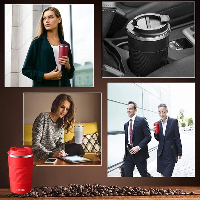 Travel Coffee Mug Spill Proof Leakproof 16 oz Insulated Coffee Mug with Screw Lid, Stainless Steel Vacuum Tumbler Reusable Thermal Coffee Cup to go for Hot and Cold Drinks -510ml,Red