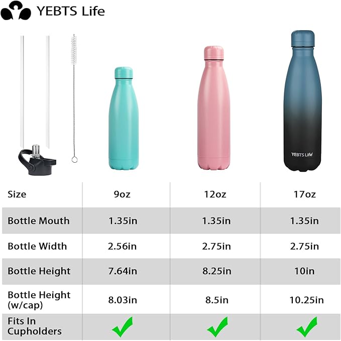 Insulated Water Bottle, 2 Pack-17oz Stainless Steel Water Bottles with straw lid, Metal Sports Water Bottles for Boys,Girls, Double Wall Vacuum BPA-Free Flask for School, Sports(Purple-SeaIndigo