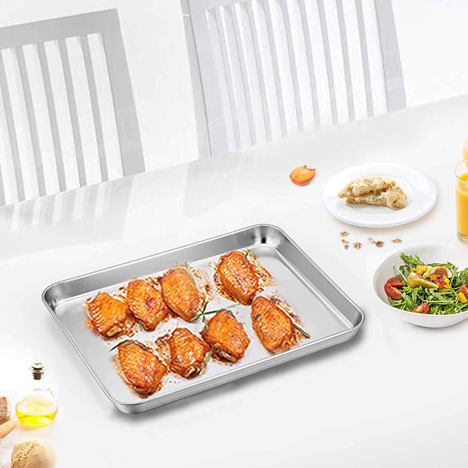 TeamFar Toaster Oven Pan Tray with Cooling Rack, Stainless Steel Toaster Ovenware Pan, Compact 8''x10''x1'', Healthy & Non Toxic, Rust Free & Easy Clean - Dishwasher Safe