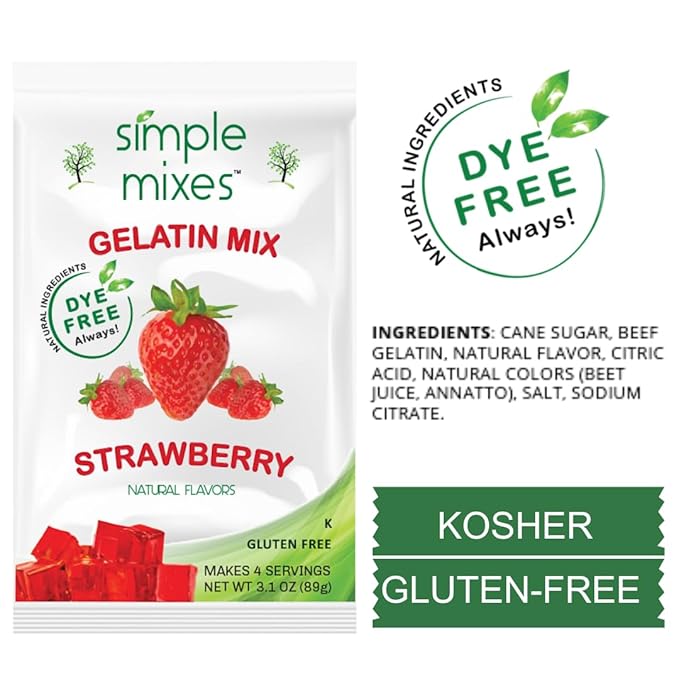 Simple Mixes Natural Gelatin Variety Pack, 2 Each: Strawberry, Orange & Lime, Healthy, Dye-Free, No Gluten or Fat, Kosher, 6 Pack