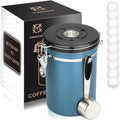 Airtight Coffee Bean Storage - with Co2 Valve Vacuum Sealed Coffee Container with Scoop For Beans Grounds Large Blue 21oz