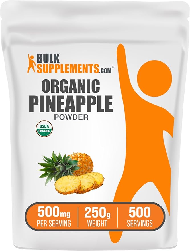 BulkSupplements.com Organic Pineapple Powder - Pineapple Fruit Powder, for Flavoring & Smoothies - Unsweetened & Gluten Free, 500mg per Serving, 250g (8.8 oz) (Pack of 1)