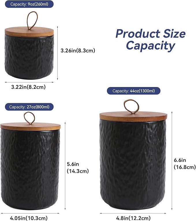 Kitchen Canisters for Countertop, Ceramic Coffee Canisters with Airtight Lids Food Storage Jars Sugar Container for Kitchen Counter Tea, Coffee Beans, Spice (#001Black-9oz/260ml)