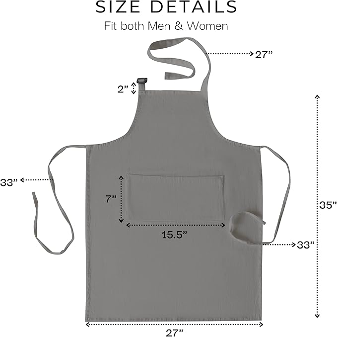 RAJRANG 100% Cotton Cooking Apron with 3 Pockets Kitchen Chef BBQ Adjustable Bib Aprons for Women Men