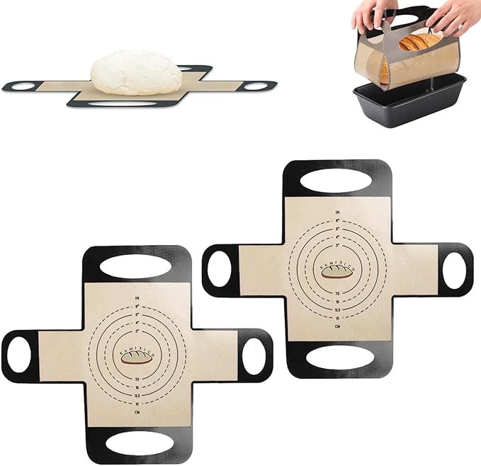 2Pcs Reusable Silicone Bread Loaf Pan Liner Food-Grade Silicone Bread Sling， Loaf Pan Lifters，Bread Mat-Non-stick Mat Easy Clean Sourdough Transfer Tool with 4 Handles Fits 9x5 Or 1.5lb Loaf Pans