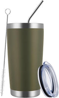 MEWAY 20oz Tumbler Cup Double Wall Vacuum Insulated Travel Mug Bulk, Stainless Steel Tumblers with Lid and Straw, Durable Powder Coated Coffee Cups for Cold & Hot Drinks (Army Green, 1)
