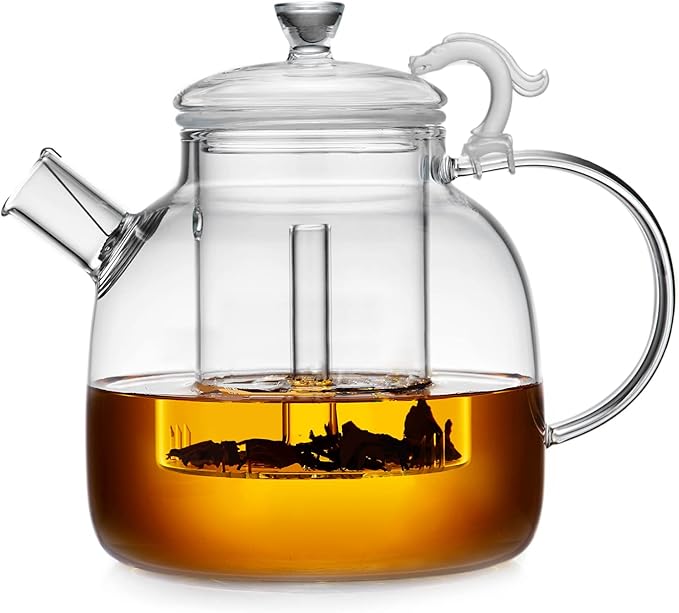 68OZ Glass Teapot, Large Glass Tea Pot With Infuser, Kettle For Stove Top, Tea Cup With Infuser For Loose Leaf Tea Steeper 2000ML, Dishwasher Safe