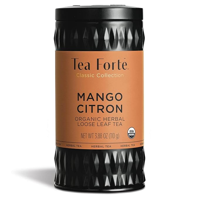 Tea Forte Mango Citron Premium Organic Loose Leaf Caffeine-Free Herbal Tea Blend Canister, Makes 35-50 Cups