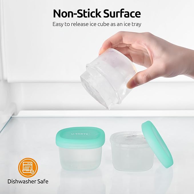 U-Taste 3oz Mini Sauce Containers: Food Grade Liquid Silicone Condiment Storage with Airtight Lid, Freezer Safe with Clear 100ml Measurements, Reusable for Dipping Ketchup, Salad Dressing (Aqua Sky)