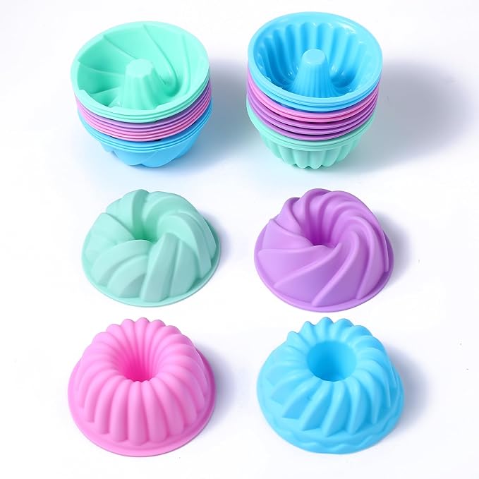 48Pcs Silicone Baking Cups, Non-stick 4 Shape Baking Molds, Heat Resistant and Resuable Mini Silicone Muffin Cups for Muffins, Jelly and Cake Baking